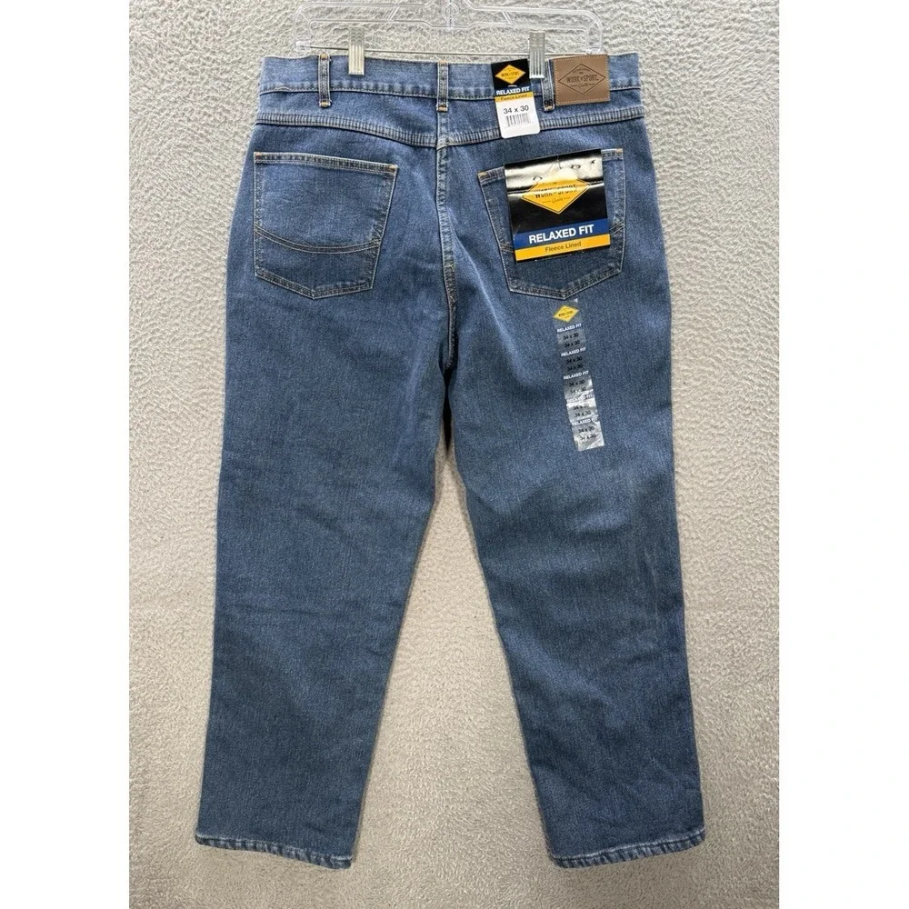 Work N Sport Jeans Mens 34x30 Blue Relaxed Fit Flannel Lined Workwear Chore NEW